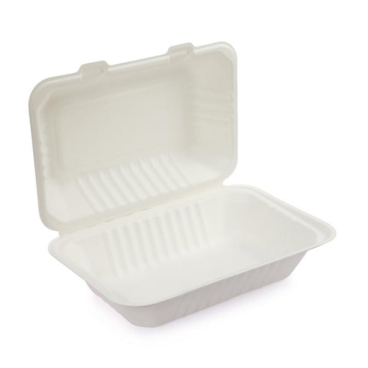 Compartimento bagazo de caña de azúcar clamshell 1000ml – 9×6 pulgadas