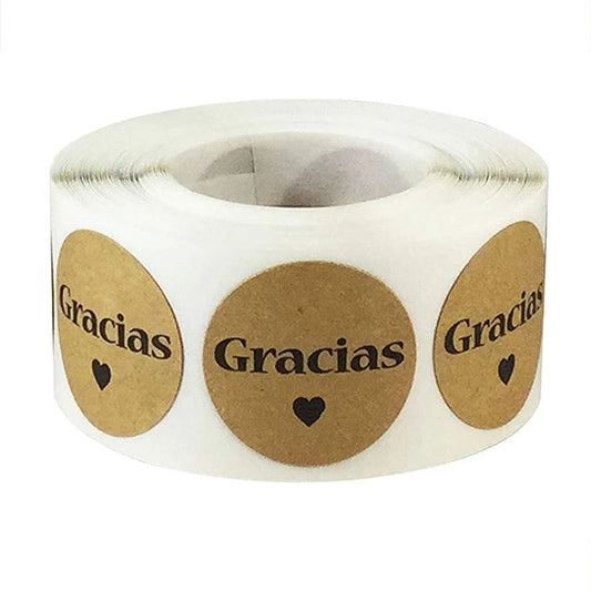 100-500pcs/roll Kraft Gracias Spanish Thank You